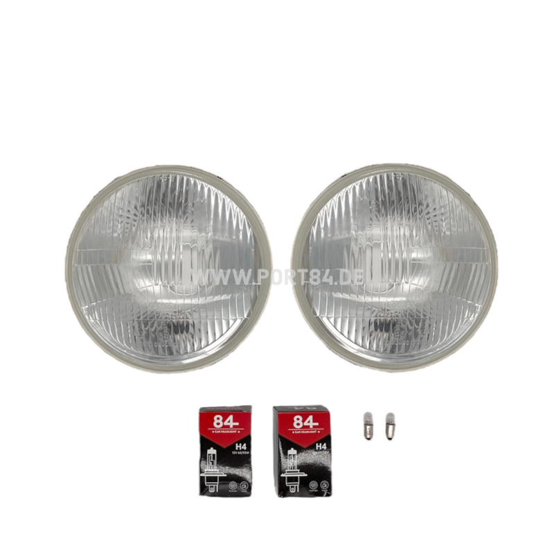 Headlight conversion kit with E-mark for Pontiac Firebird TransAm Formula 400 Esprit, including two H4 headlights and bulbs.