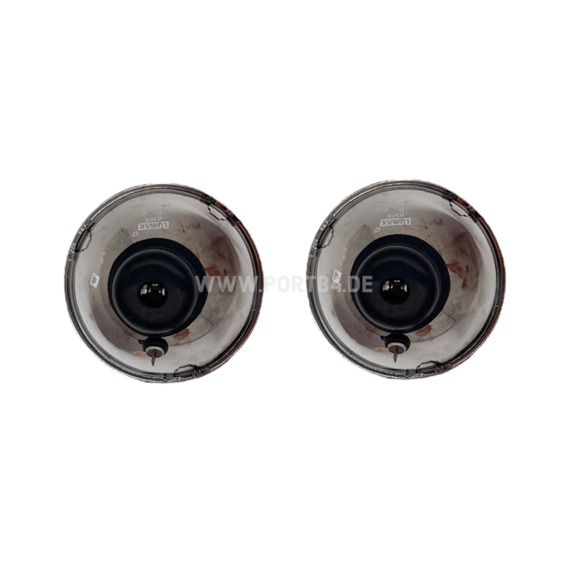 Two H4 headlights with parking light sockets for Pontiac Le Mans, Grand Prix, Astre, Chevrolet Vega (1974-1977) equipped with E-mark.
