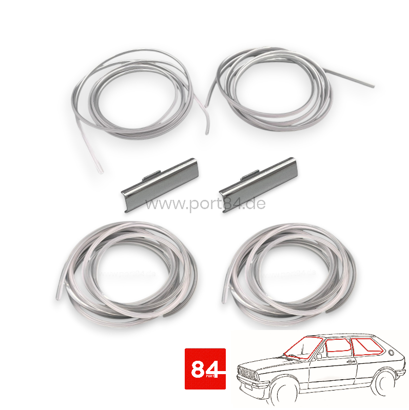 VW Polo 1 Typ 86 Chromkeder Kit Front-/ Heckscheibe Seitenscheiben