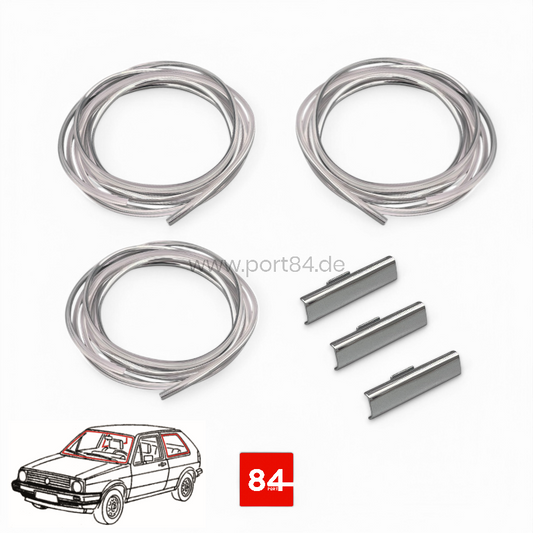 VW Golf 2 Typ 19E Chromkeder Kit Frontscheibe + Seitenscheiben + Verbinder