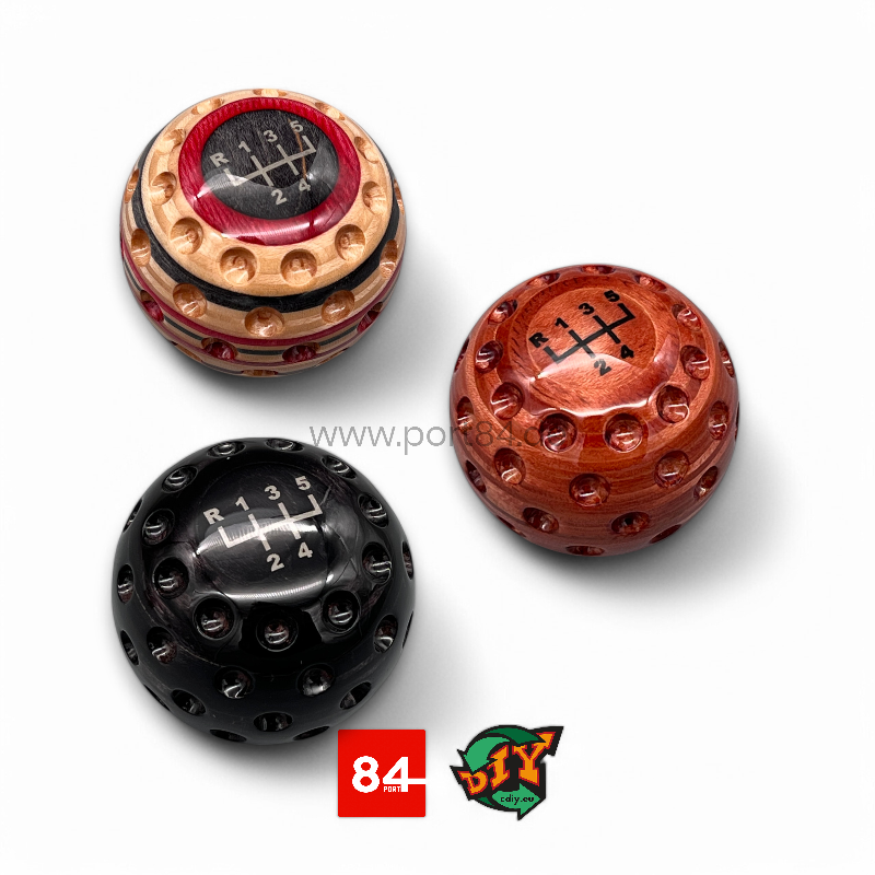 VW Golf & Jetta 1, Caddy 14D, Golf & Jetta 2 Echtholz Schnaltknauf Golfball Design CDIY.EU x PORT84