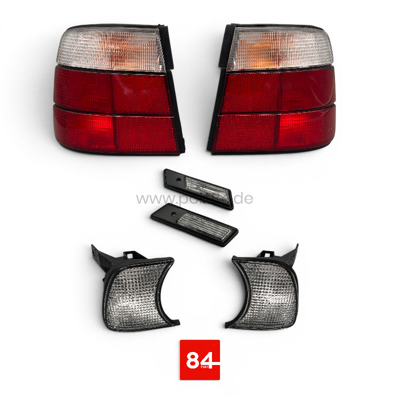 Rückleuchten & Front- & Kotflügelblinker Set weiß für BMW 5er E34 Limousine
