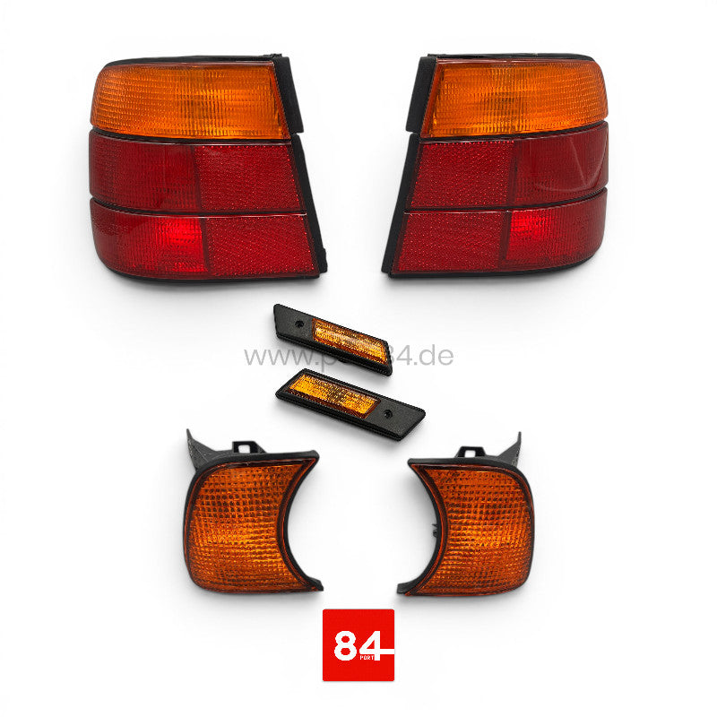 Rückleuchten & Front- & Kotflügelblinker Set orange für BMW 5er E34 Limousine