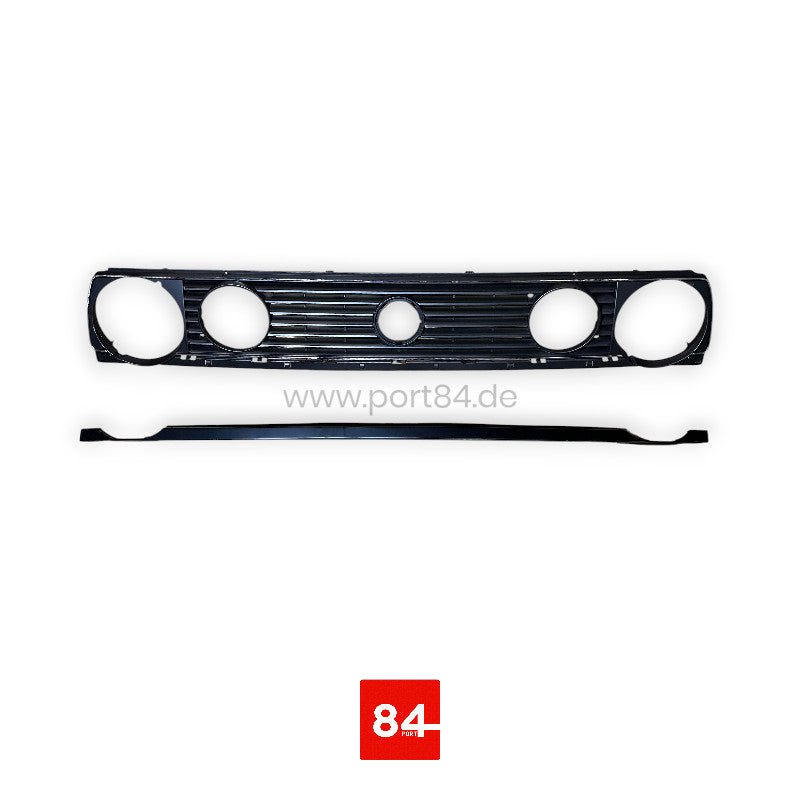 7-Rippen Kühlergrill mit Chromrand, passend für VW Golf 2 mit Doppelscheinwerfern