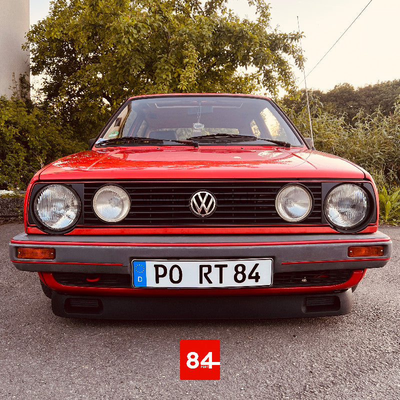 7-Rippen Kühlergrill mit rotem Rand, passend für VW Golf 2 mit Doppelscheinwerfern