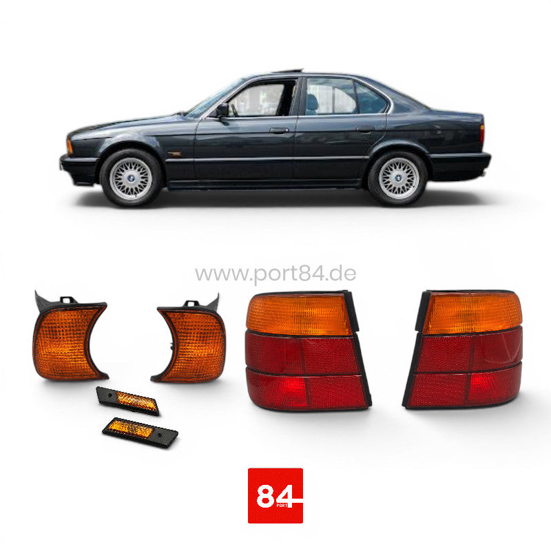 Rückleuchten & Front- & Kotflügelblinker Set orange für BMW 5er E34 Limousine