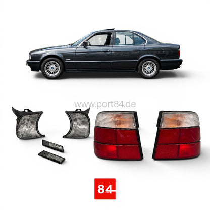 Rückleuchten & Front- & Kotflügelblinker Set weiß für BMW 5er E34 Limousine